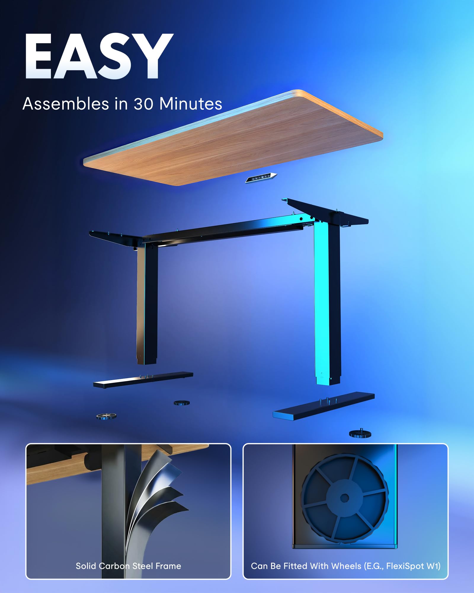 EN1 One-Piece Standing Desk, Electric Adjustable with 4 Memory Presets, 176 LBS Capacity, Stable & Quiet, Seamless Desktop for Home Office & Dual Monitors, 40"x24" Maple