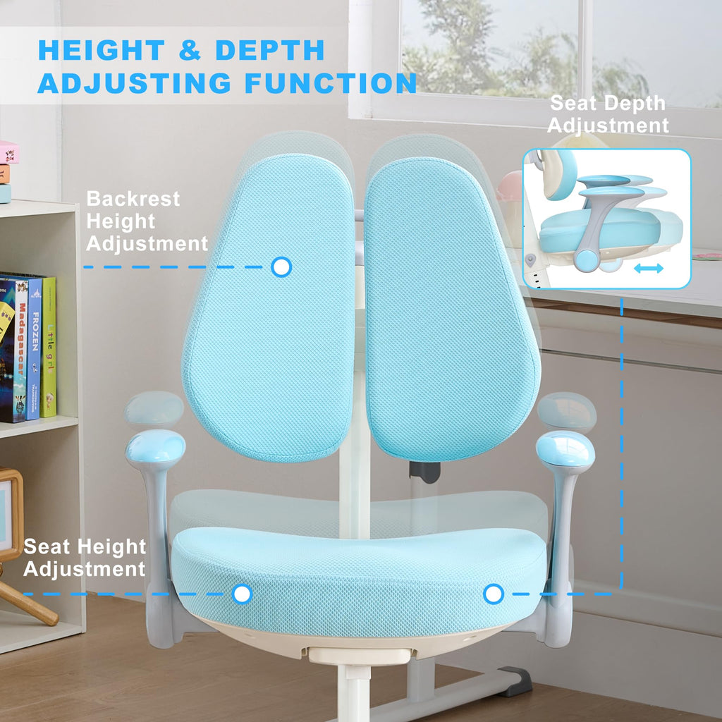Kids Desk Chair,Ergonomic Chair: Height-Adjustable, Double Back Support – Multifunctional for Study/Work/Dining | Ideal for Kids, Petite Adults – Ultra-Comfy (Bedrooms, Schools, Offices)(Blue)
