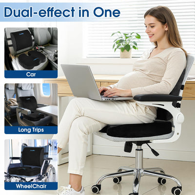 Lumbar Support Pillow & Seat Cushion Set for Office Chair, Desk Chair, Wheelchair & Car – Memory Foam Back Support, Ergonomic Chair Cushions, Sciatica Pain Relief, Home Essentials, Black