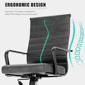 Okeysen Genuine Leather Office Desk Chair, Mid-Century Modern Real Leather Conference Room Chairs, Ergonomic Executive Ribbed Height Adjustable Swivel Rolling Chair for Home Office....