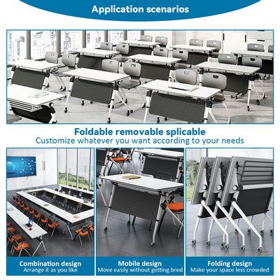 Folding Conference Table, Modern Flip Top Mobile Meeting Table, Rolling Conference Room Tables, Rectangular Seminar Meeting Tables for Office, Training Rooms (8, 53.1in)