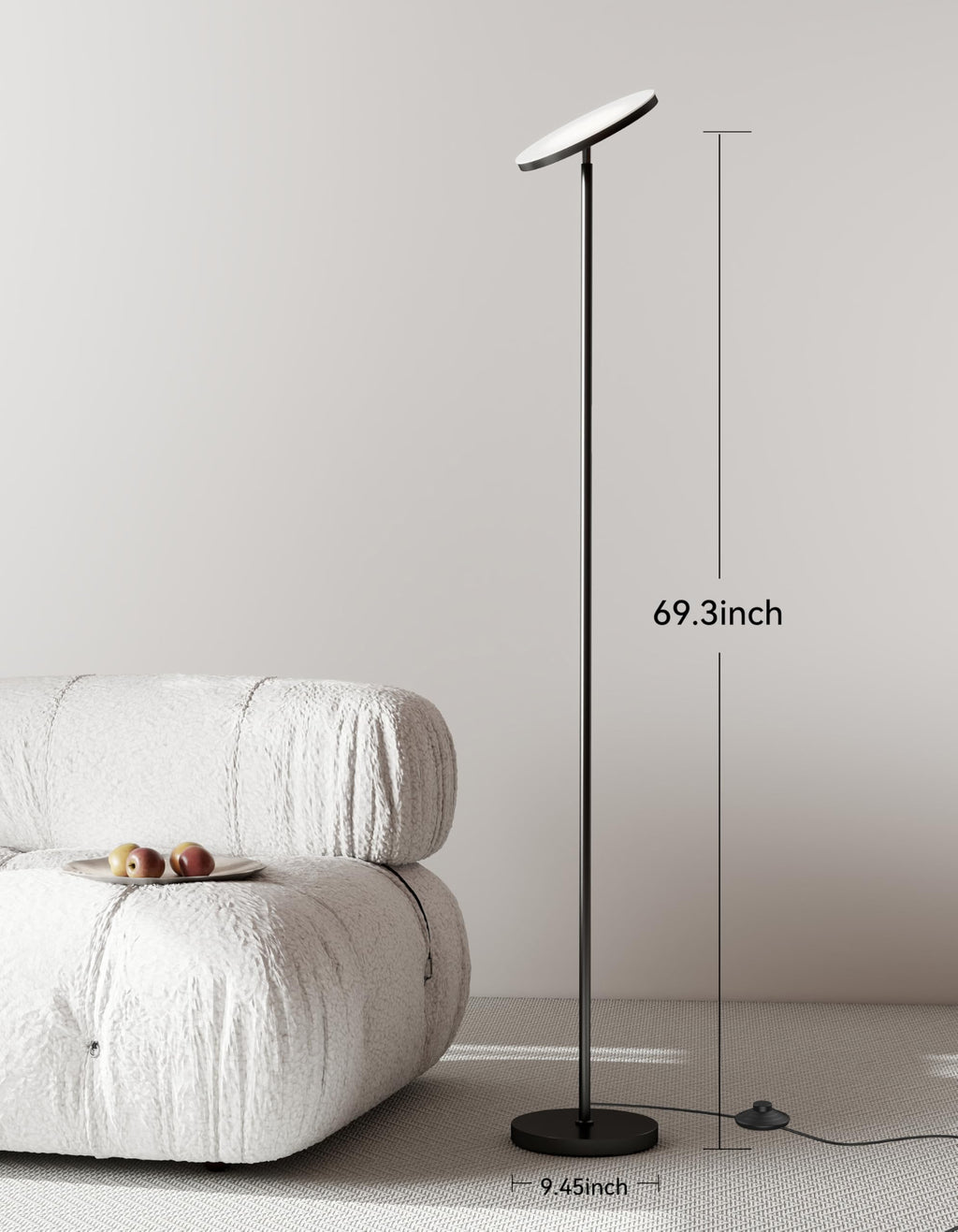LED Floor Lamp – Super Bright Torchiere with Remote & Foot Switch, Stepless Dimmable Tall Standing Lamp, 69" Modern Pole Light for Corner, Living Room, Bedroom, Reading, Office