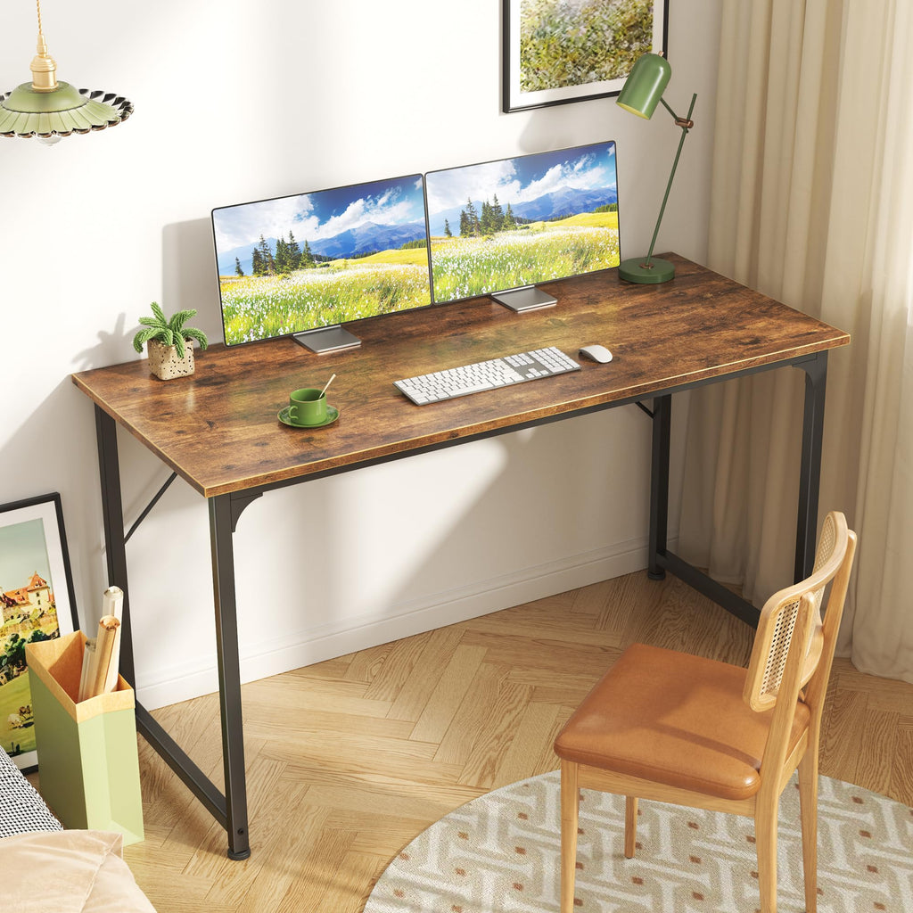 Computer Desk, 48 Inch Office Desk, Gaming Desk with Storage, Writing Desk Work Desk for Home Office, Study, Modern Simple Desk, Large Legroom, Metal Frame, Rustic Brown