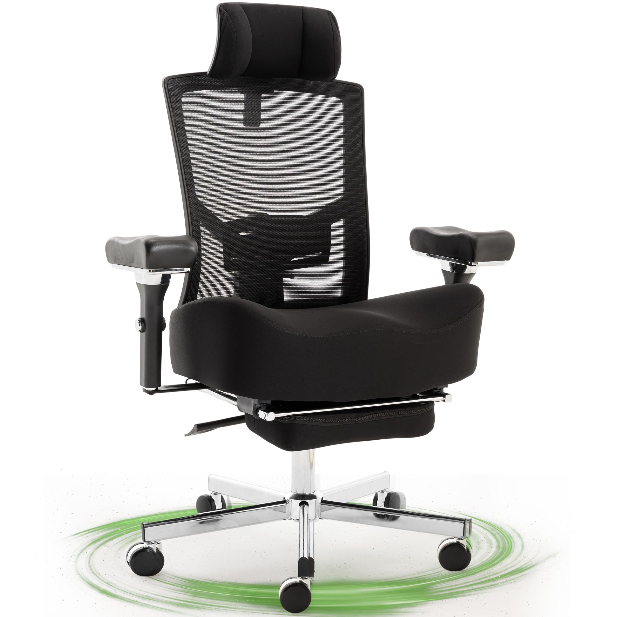 Big and Tall Office Chair 700lbs with Ergonomic W Wide Thick Seat Cushion, Oversized Mesh Desk Chair with Adjustable Lumbar for Heavy People, Computer Chair with 4D Armrest Headrest Footrest