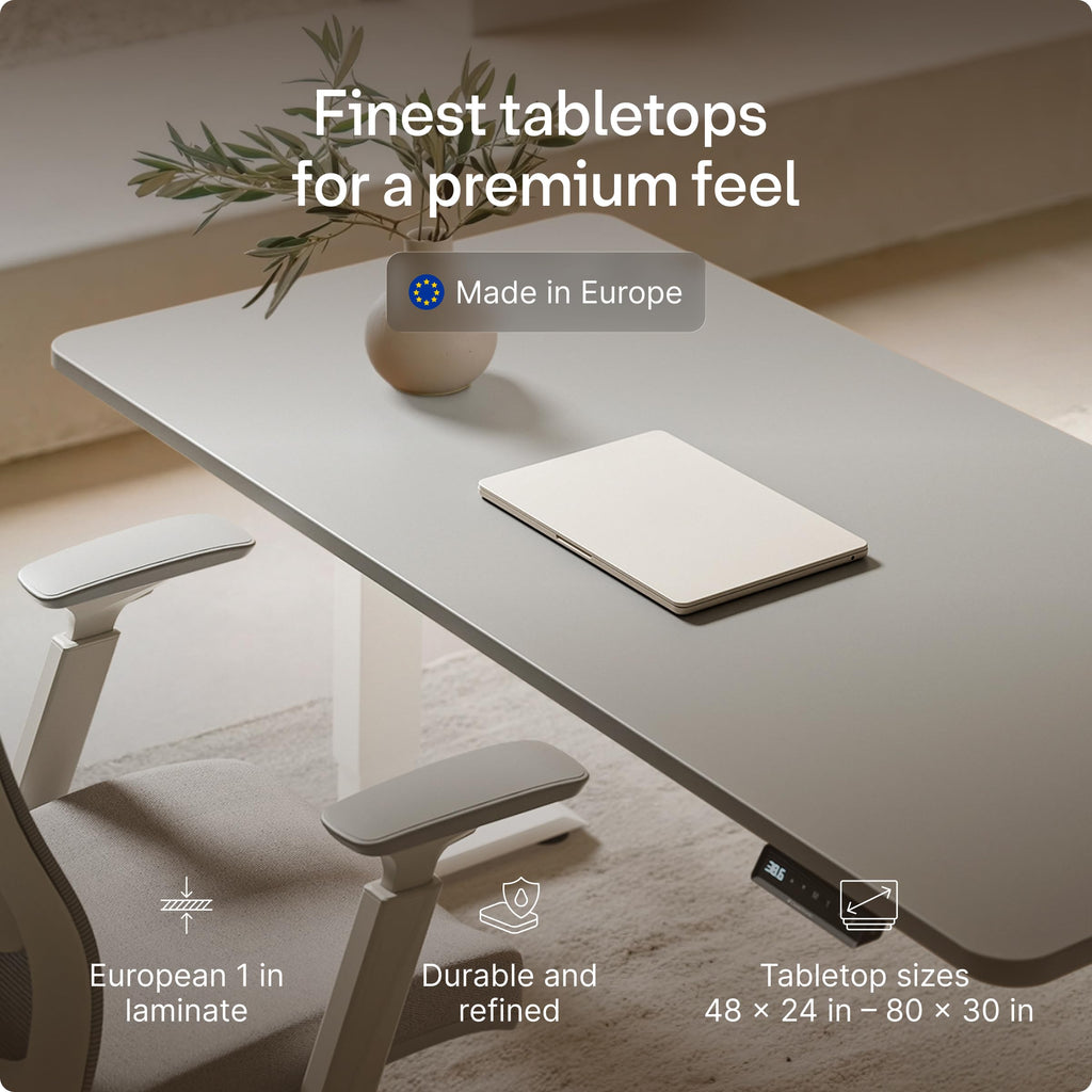 HomePro Standing Desk 70x30 — Made in Europe, Ergonomic Sit Stand Home Office Desk, Electric Height Adjustable, Dual Motor, USB & USB-C Charging, Wobble-Free, Touchscreen, 3 Memory Presets