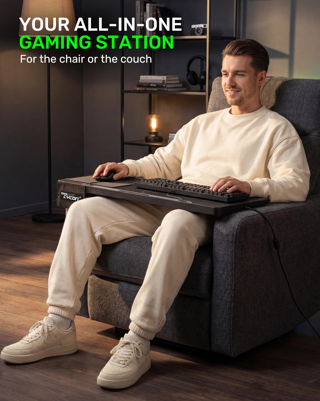 Lapboard³ with HORIZONLIGHT RGB Bar, Ultimate Ergonomic USB-Hub Gaming Lap Board for Couch and Bed, Large, Stable and Compatible with All Keyboards and Mice, Laptops, PCs, PS4/5, Xbox