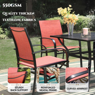 9 Pieces Patio Dining Set, 8 Red Textilene Patio Chairs and 83