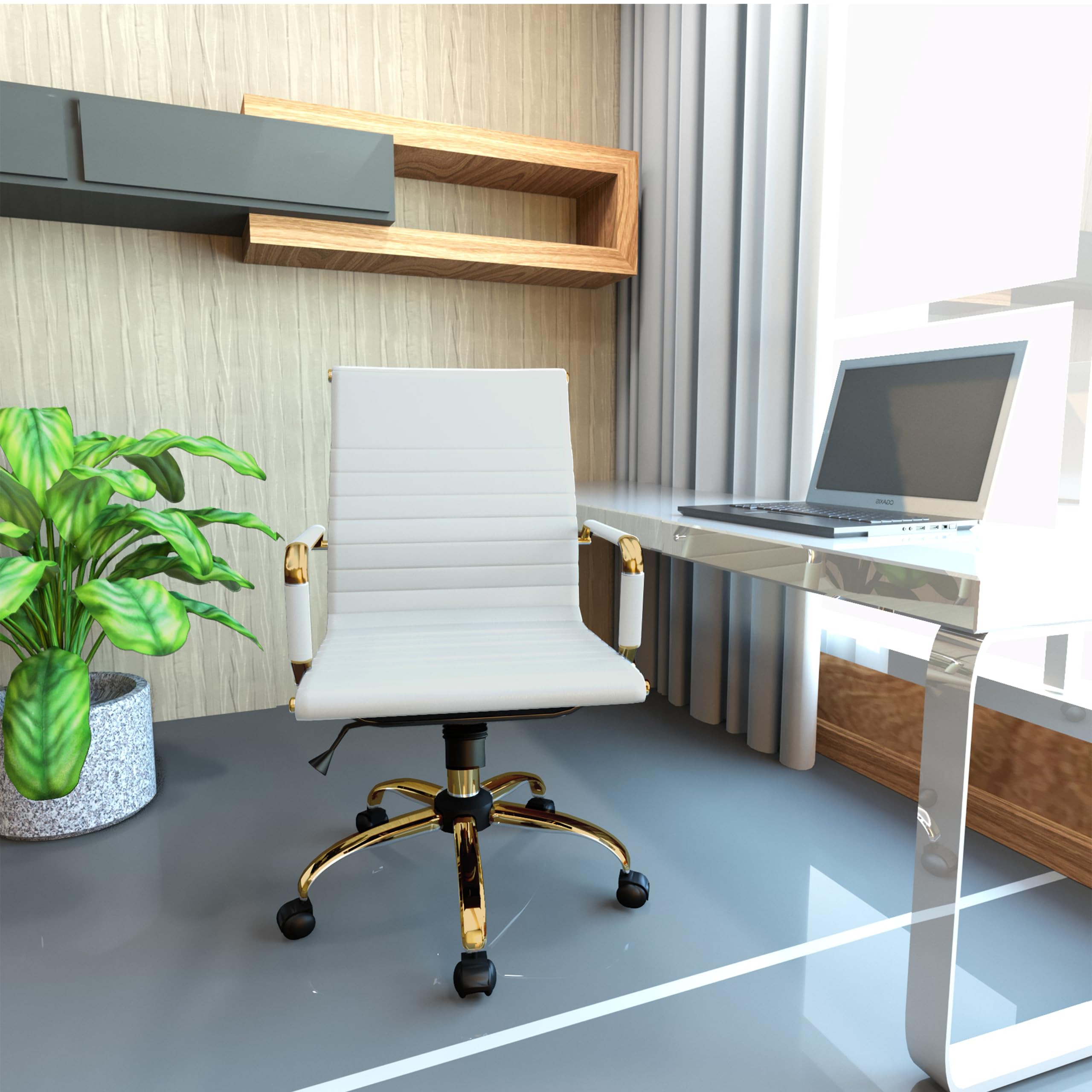 Qty 2 Modern Ergonomic Executive Office Chair, High-Back Leather Conference Desk Chair with Adjustable Height, Tilt Control, 360° Swivel & Gold Frame for Home Office