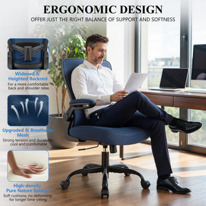 Office Chair, Ergonomic Desk Chair Breathable Mesh Chairs Adjustable High Back Lumbar Support Flip-up Armrests, Executive Rolling Swivel Comfy Computer Chairs Home Office Navy