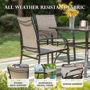 7 PCS Patio Dining Set, All-Weather Outdoor Table Chairs Set, 6 x Patio Dining Chairs, Rectangular Metal Table with Umbrella Hole for Yard Garden Porch Deck (Brown)