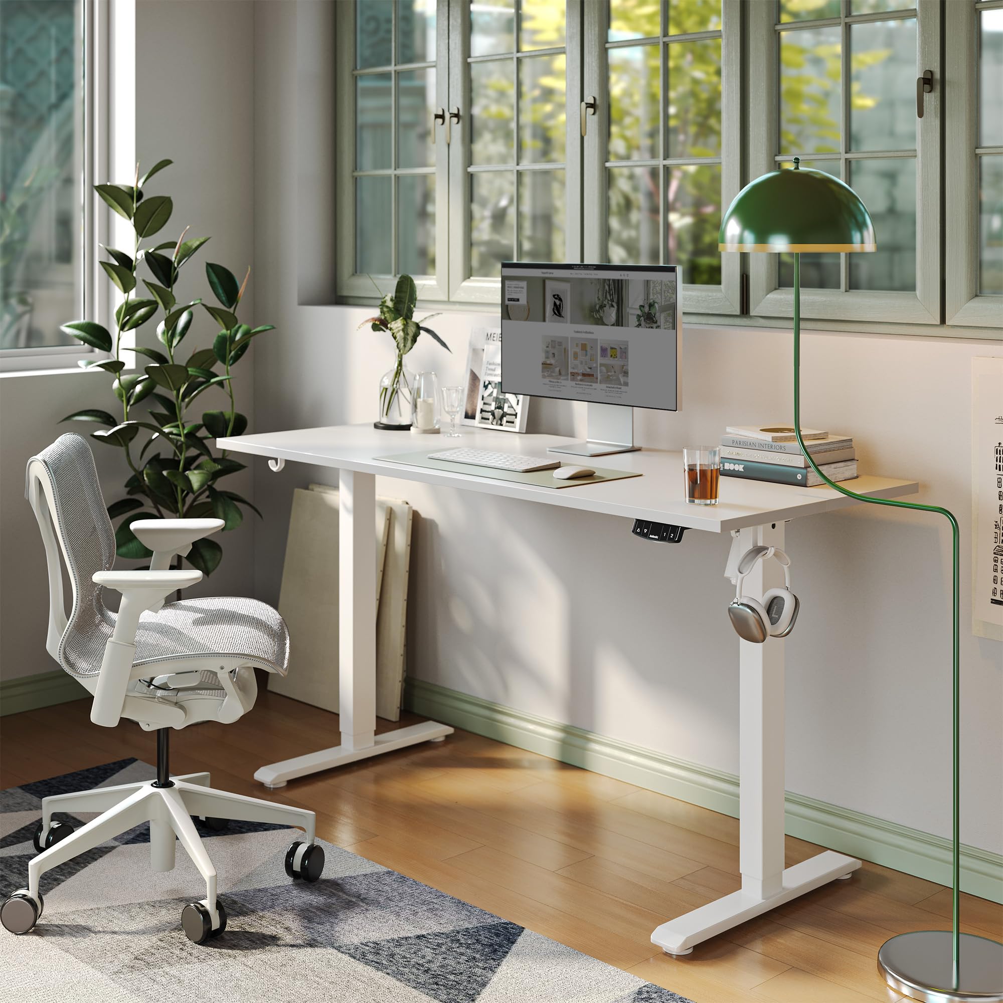 Electric Standing Desk, 63 x 24 Inches Height Adjustable Desk, Sit Stand up for Work Office Home, Ergonomic Rising Computer Table with Memory Preset, White