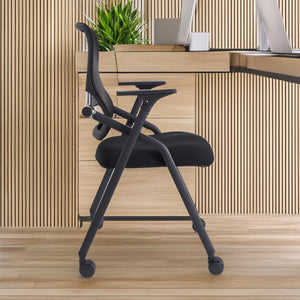 PRO, Stackable & Foldable Conference Room Chairs with 2X Thick Cushion, Lumbar Support, Armrest - Mesh Bouncing Back for Office Meeting, Conference, Training Room Chair 1 Pack