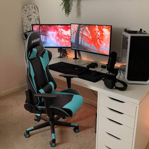 Gaming Chair, Office Chair High Back Computer Chair Leather Desk Chair Racing Executive Ergonomic Adjustable Swivel Task Chair with Headrest and Lumbar Support(Cyan)