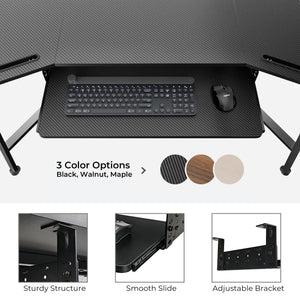 Adjustable Keyboard Tray Under Desk, 28x11 Inch Large Slide Out Keyboard & Mouse Platform Tray, Wooden Pull Out Computer Keyboard Drawer for Typing Home Office Desk, Black