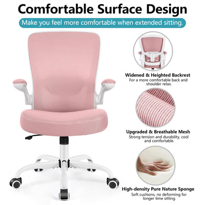 Office Chair, Ergonomic Desk Chair Breathable Mesh Chairs Adjustable High Back Lumbar Support Flip-up Armrests, Executive Rolling Swivel Comfy Computer Chairs Home Office Rose Quartz