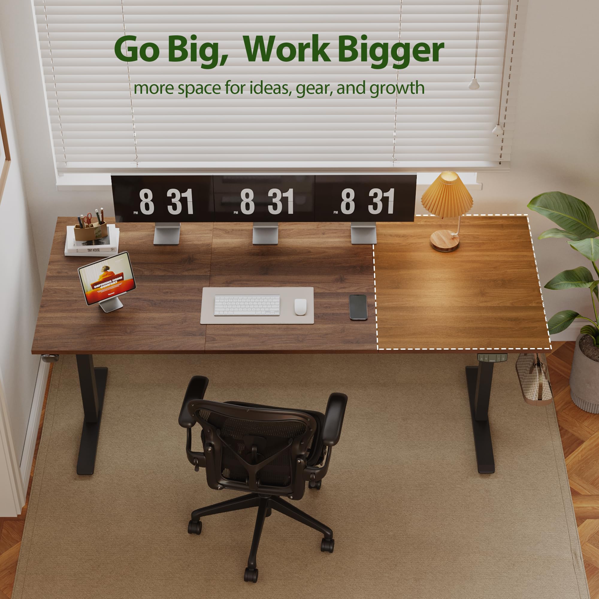 Electric Standing Desk, 71 x 31.5 Inches Height Adjustable Desk, Sit Stand up for Work Office Home, Ergonomic Rising Computer Table with Memory Preset, Dark Walnut