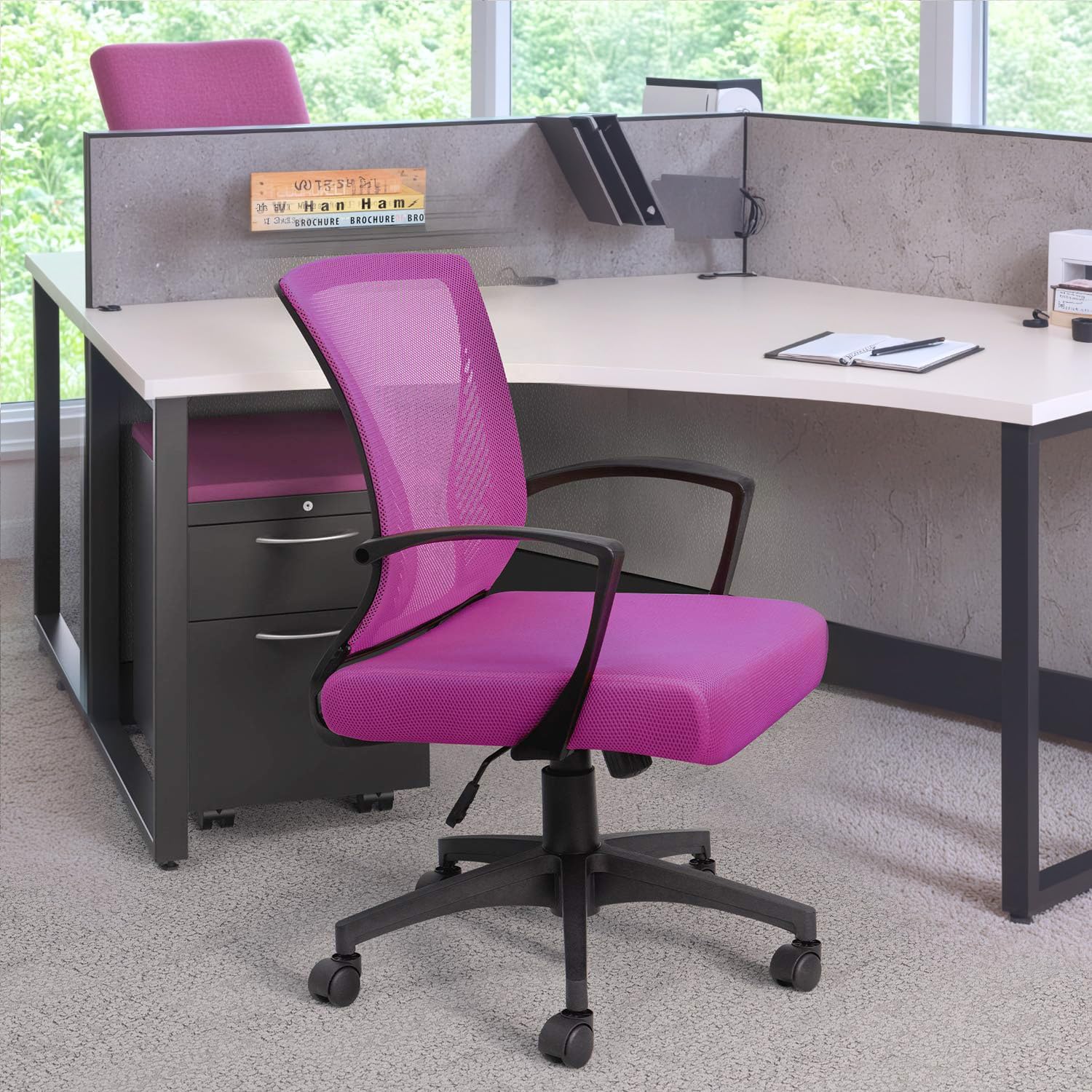 Office Chair Ergonomic Computer Desk Mesh Chair Mid Back Swivel Lumbar Support with Armrest (2, Pink)