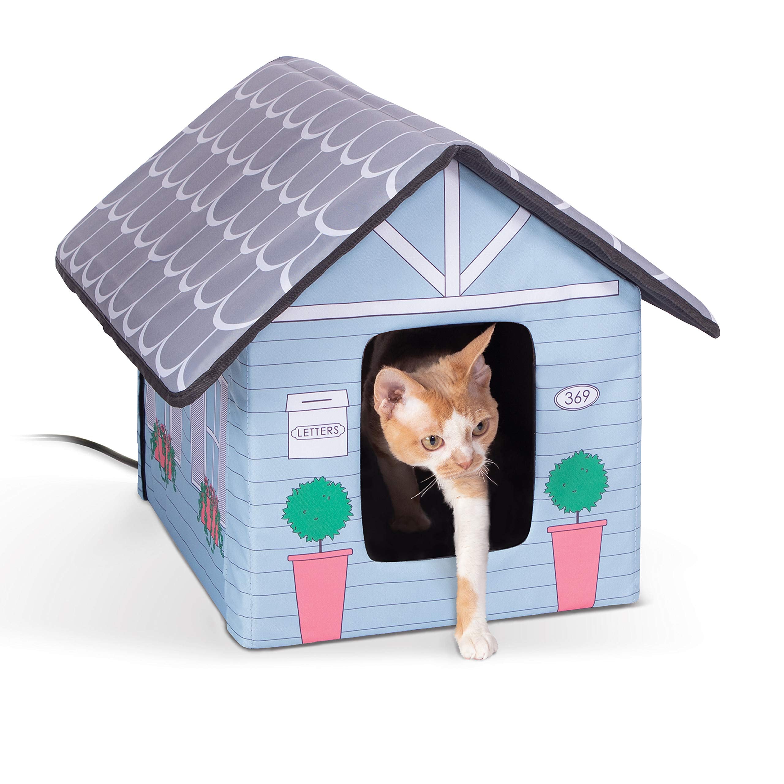 Heated Outdoor Cat House for Outside Pets in Winter, Weatherproof Outdoor House for Ferals, Insulated Kitty Shelter, 2 Doors, Waterproof Heated Cat Bed, Safety Listed - Cottage 20W