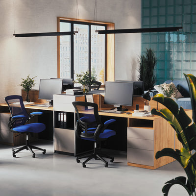 Mid-Back Blue Mesh Swivel Ergonomic Task Office Chair with Flip-Up Arms