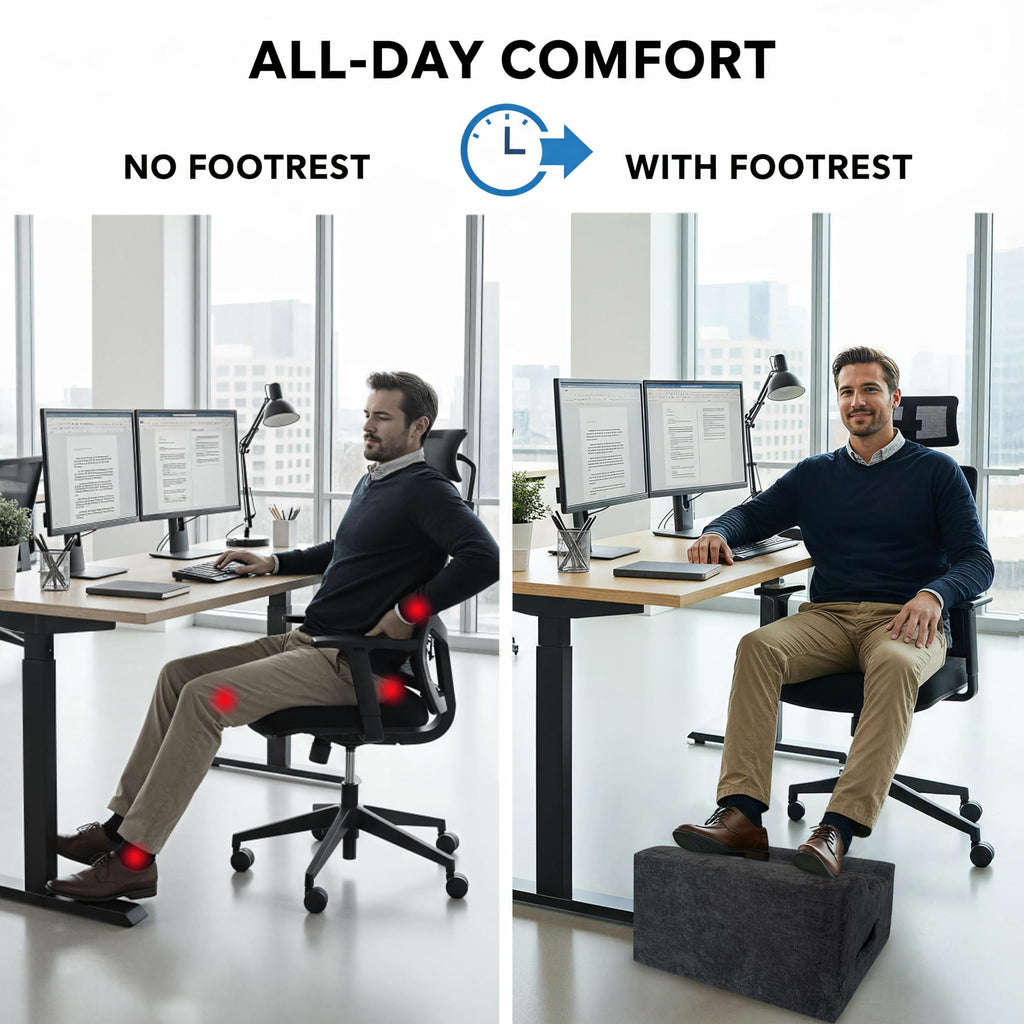 Foot Rest Under Desk, Ergonomic Foot Stool, Comfortable Office Footrest with Curved Design, with Washable Cover for Home and Office, Relieves Leg Pressure (Dark Gray)