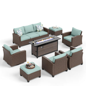 Swivel Glider Patio Furniture Set, Outdoor Sectional Conversation Sets with 56