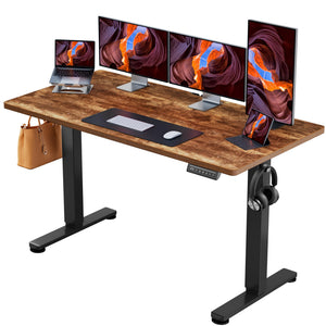 Height Adjustable Electric Standing Desk, 55 x 28 Inches Sit Stand up Desk, Memory Computer Home Office Desk, Vintage Brown