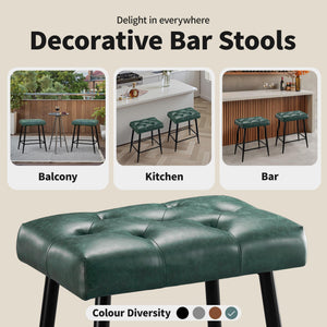 Bar Stools Set of 2, 24 Inch Counter Height Bar Stool for Kitchen Island, Modern Bar Hight Stools with Sturdy Metal Base and Thickened Saddle Cushion, 330Lbs, Green