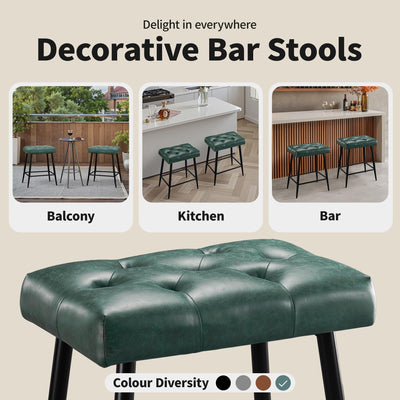 Bar Stools Set of 2, 24 Inch Counter Height Bar Stool for Kitchen Island, Modern Bar Hight Stools with Sturdy Metal Base and Thickened Saddle Cushion, 330Lbs, Green