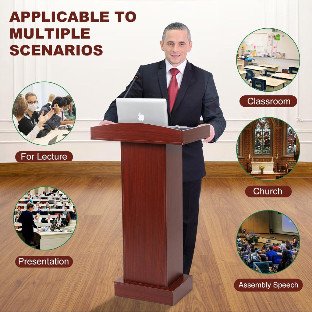 Podium Stand for Lectern Presentation Church Classroom, Pulpit with Wooden Heavy Base, Podium for Lecture, Wedding Speech