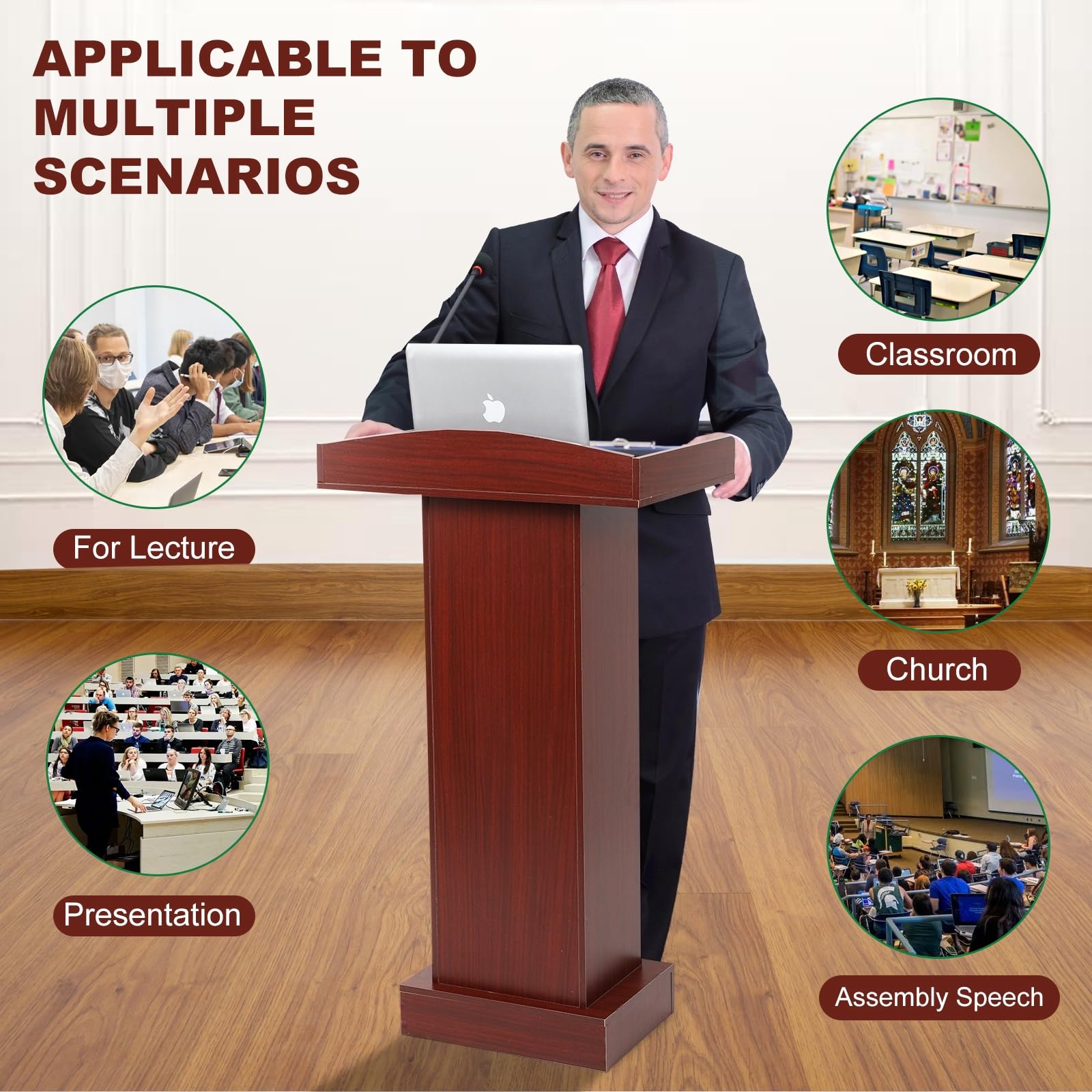 Podium Stand for Lectern Presentation Church Classroom, Pulpit with Wooden Heavy Base, Podium for Lecture, Wedding Speech