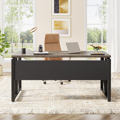 Office Desk with Drawers Sets, 55 inches L Shaped Computer Desk with Mobile File Cabinet,Big Executive Desk for Home Office Furniture Sets (Dark Oak, 55-inch)