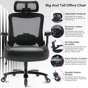 Big and Tall Office Chair 600lbs, Heavy Duty Executive Computer Desk Chair