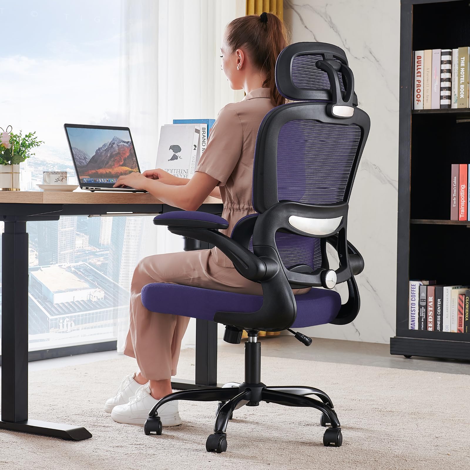 Office Chair Ergonomic Desk Chair, 330 LBS Home Mesh Office Desk Chairs with Wheels, Comfortable Gaming Chairs (Violet)