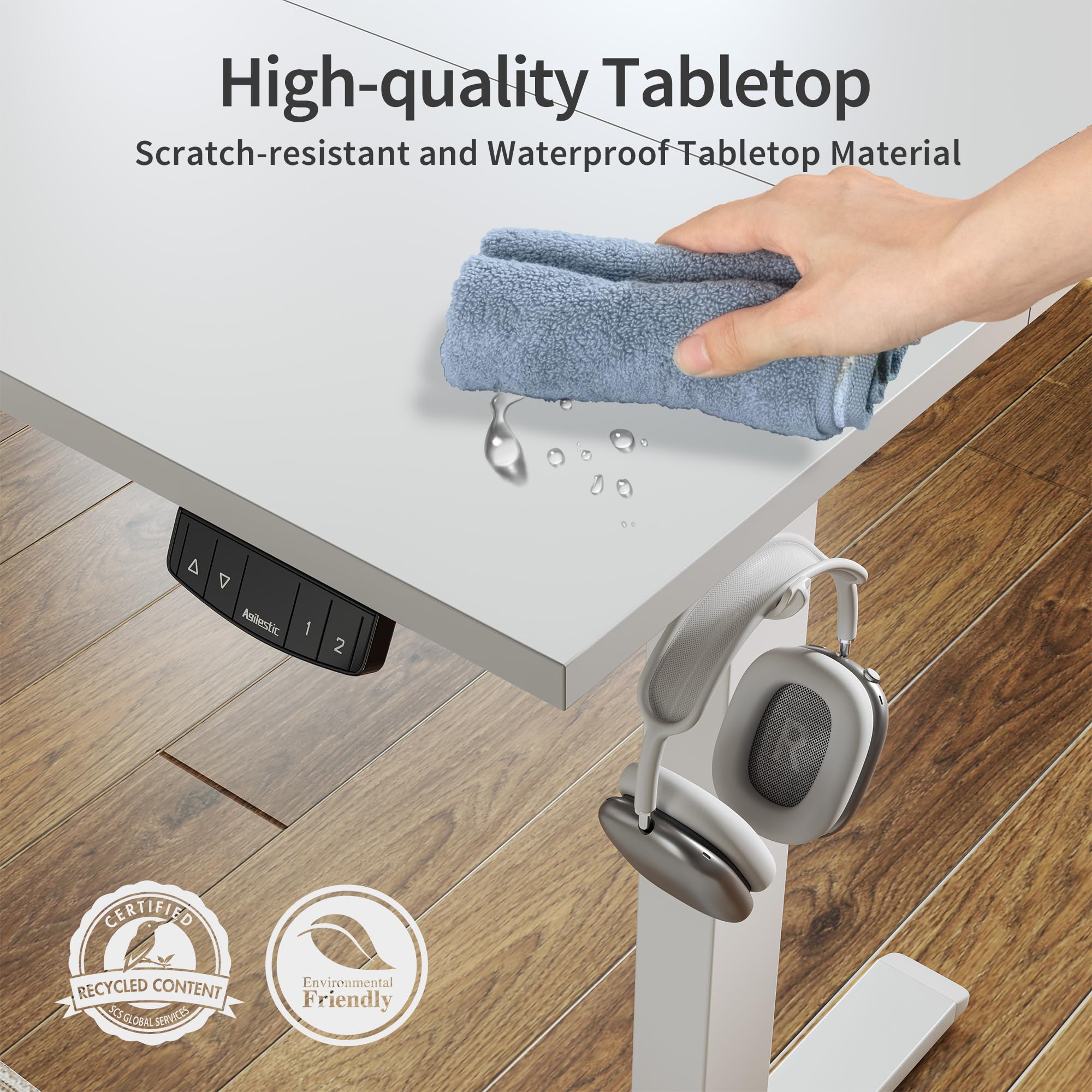 Electric Standing Desk, 48 x 24 Inches Height Adjustable Desk, Sit Stand up for Work Office Home, Ergonomic Rising Computer Table with Memory Preset, White