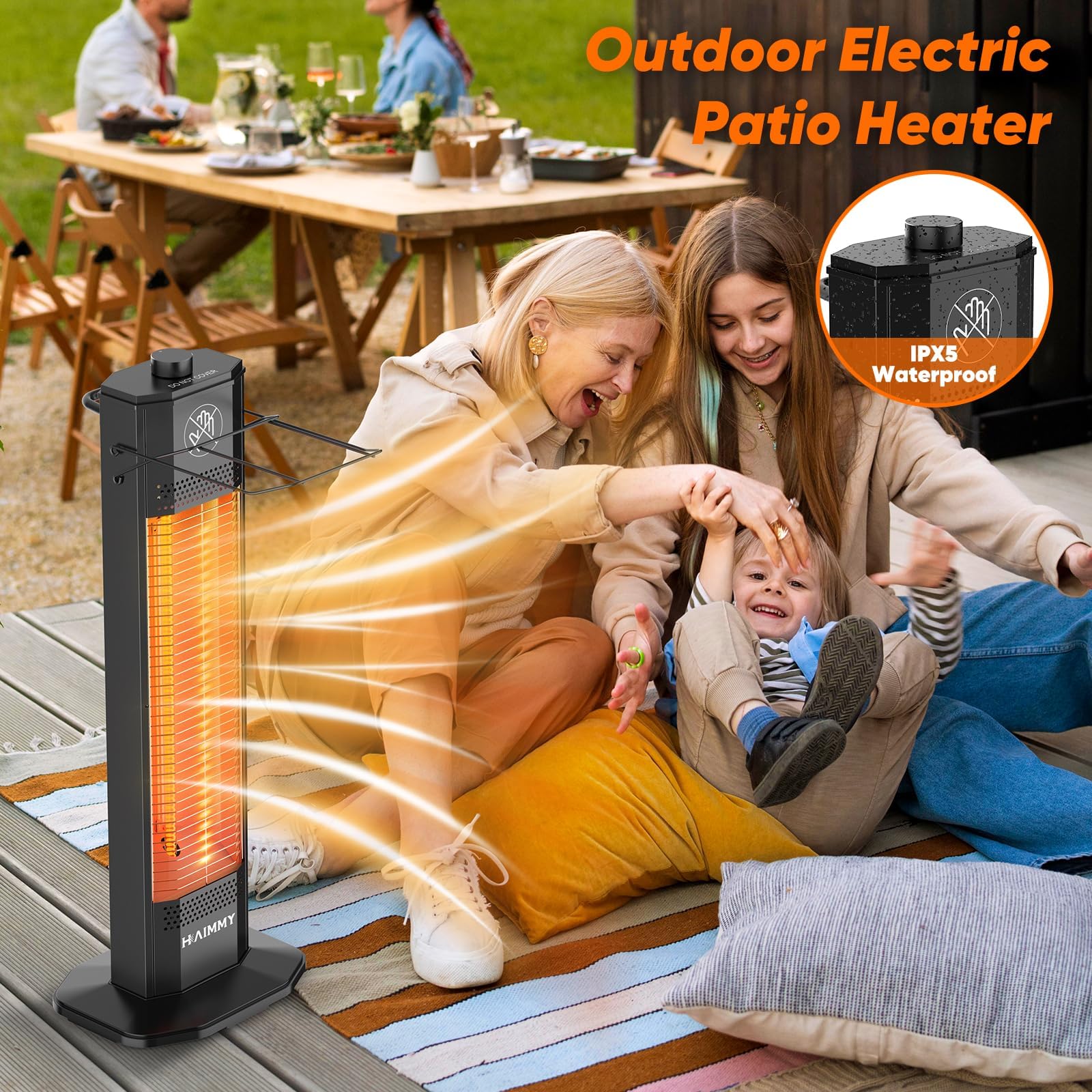 Outdoor Electric Patio Heater, 27- inch Outdoor Electric Patio Heater, 1200W Instant Heating, 2 Heat Levels, Tip-Over & Overheat Protection, IPX5 Waterproof Tower Space Heater