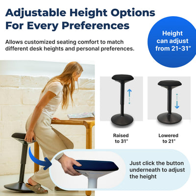 Standing Desk Stool Chair, Height Adjustable Stool 21-31 inch for Office and Classroom, Swivel seat, Anti-Slip Bottom Ergonomic Wobble Stool with Rocking Motion, Blue