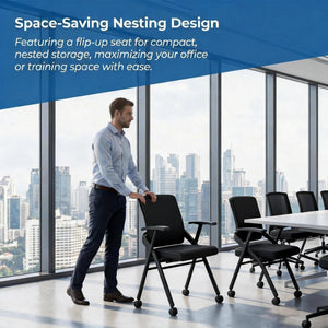 50 Pcs,Folding Office Chair with Wheels - Mobile Mesh Back Conference Room Chair with Padded Seat, Foldable & Stackable for Meeting Room, Training, Seminar,Classroom School & Office - Black