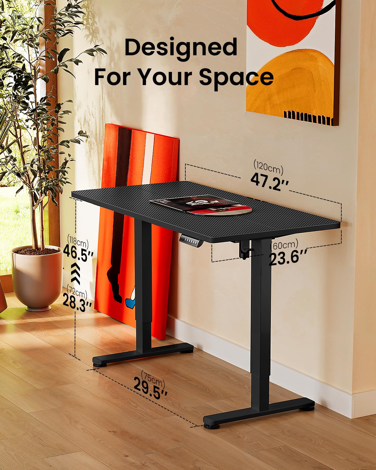 Height Adjustable Electric Standing Desk, 48 x 24 Inches Sit Stand up Desk, Memory Computer Home Office Desk, Carbon Fiber Black