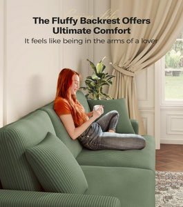 87in Corduroy Couch, Kidirect Sofa No Tool Assembly, Comfy Couches for Living Room 21in Deeper Seats, Corduroy Sofas for Living Room with 2 Pillows, Oversized Loveseat Sofa, Boho Love Seat Olive Couch