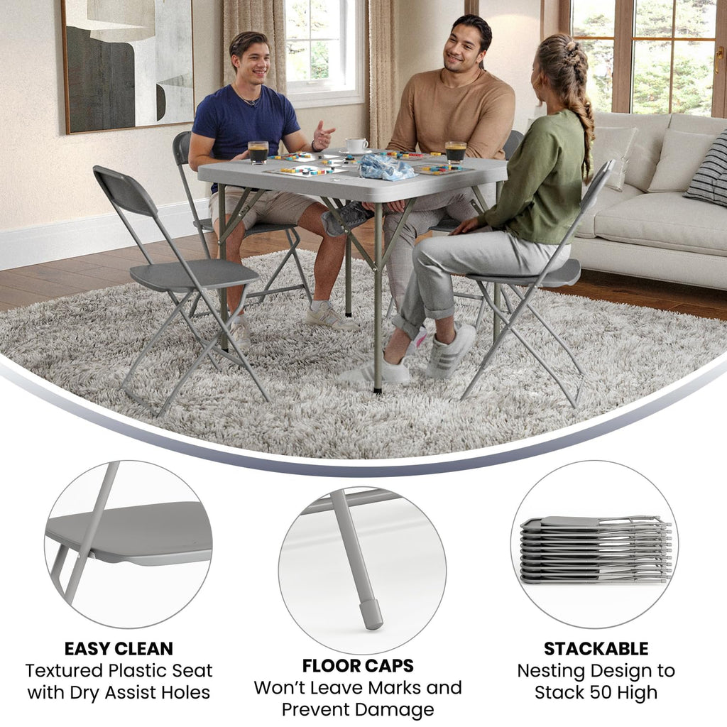 4 Pack Hercules Series Plastic Folding Chair - Grey -  650LB Weight Capacity Comfortable Event Chair-Lightweight Folding Chair