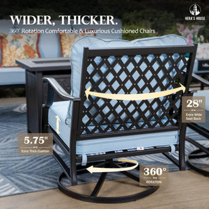 5 Piece Patio Furniture Set, 2 x Swivel Chair, 2 x Ottoman, 1 x 3-Seat Sofa, All Cushioned 7 Seats Outdoor Conversation Set for Lawn Garden Backyard, Blue