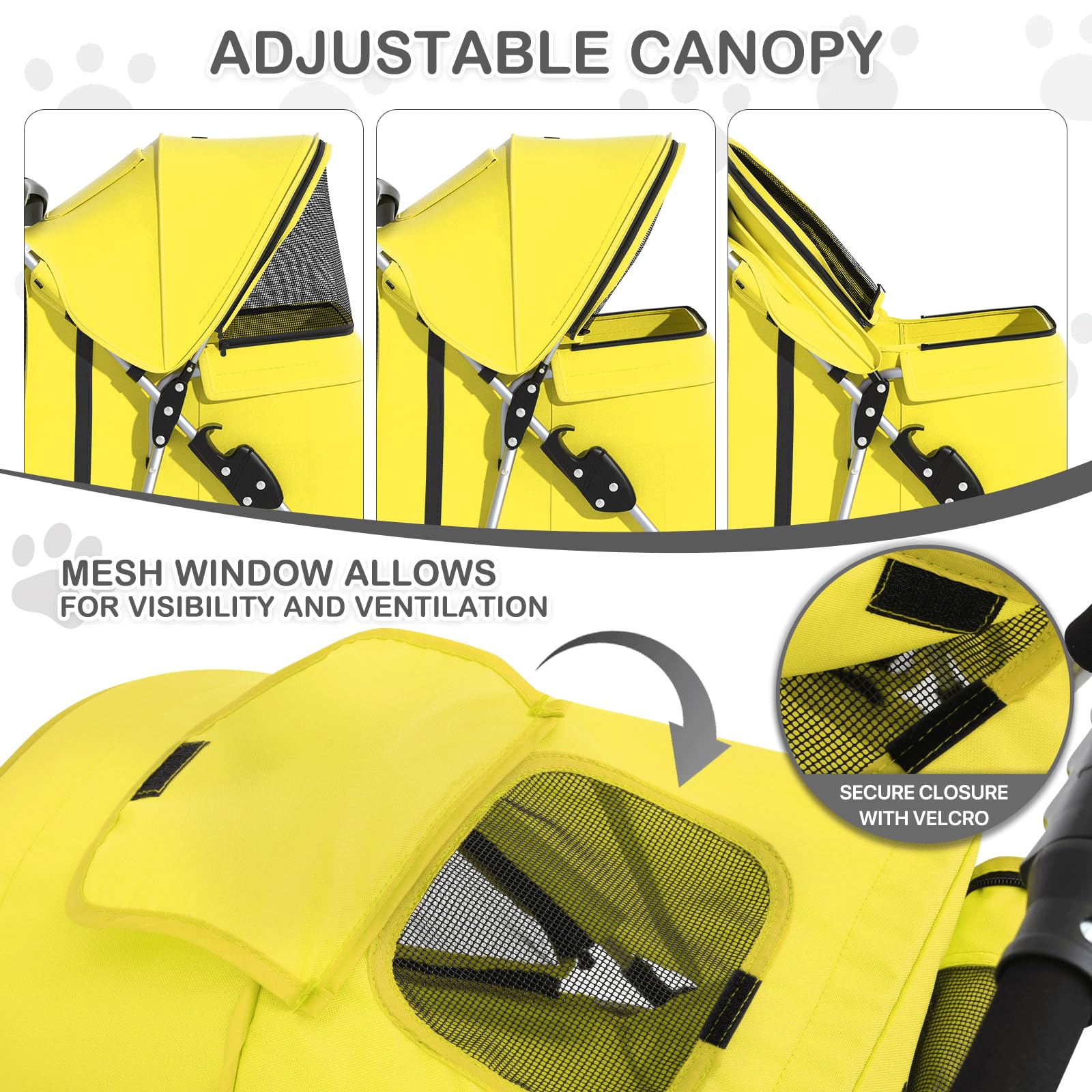 Foldable Pet Stroller with Waterproof Cover, 3-Wheels Dog Strolling Cart for Small/Medium Dogs and Cats with Storage Basket and Cup Holder, Breathable and Visible Mesh for All-Season, Yellow
