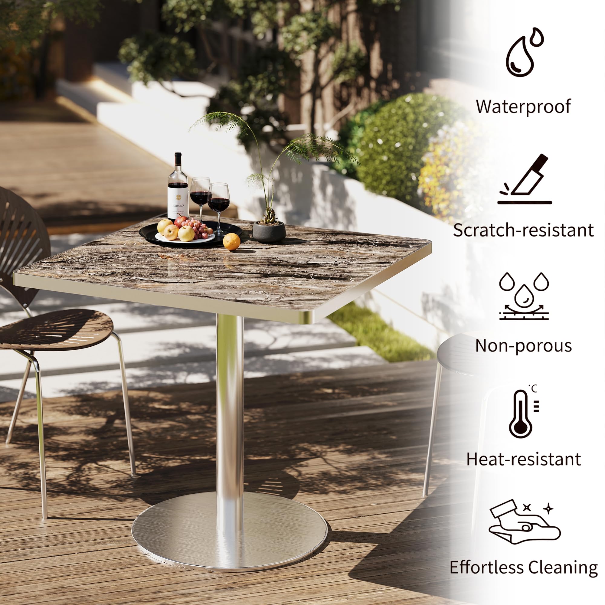 31.5" Tulip Table,Square Kitchen Dining Table for 2-4 with Thick Sintered Stone Top,Titanium Golden Pedestal Base,Heat-Resistant,Bistro Table for Dining Room,Café,Small Space（Dusk Strata）