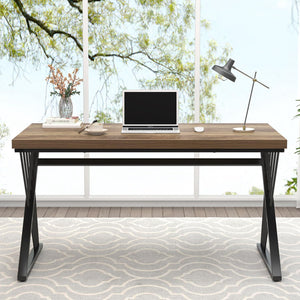 Computer Desk, Wood and Metal Study Writing Gaming Table for Bedroom Living Room, Rustic Oak, 53 Inch