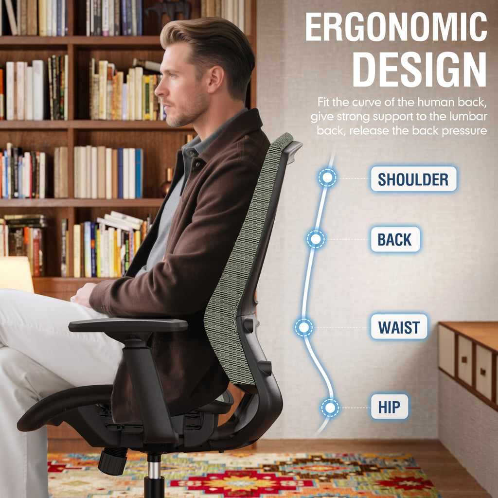 Mesh Office Chair,Ergonomic Computer Desk Chair,Sturdy Task Chair- Adjustable Lumbar Support & Armrests,Tilt Function,Comfort Wide Seat,Swivel Home Office Chair
