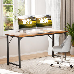 Computer Small Office Desk 47 Inch Student Study Writing Work with Metal Frame Wood Tabletop Modern Simple PC Home Bedroom Table, Rustic Brown