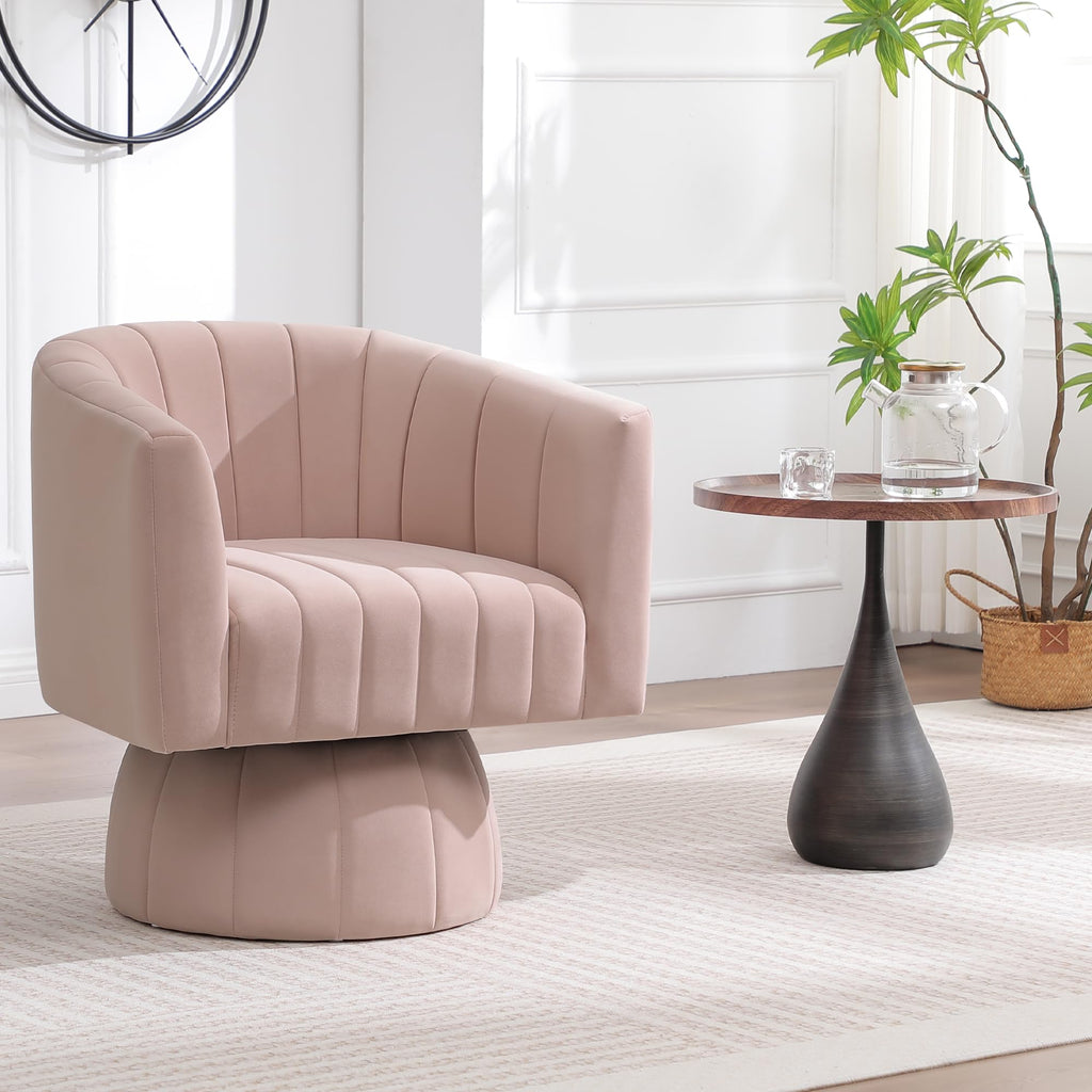 Swivel Accent Barrel Chair, Cute Comfy Small Round 360° Arm Chair. Velvet Sofa Club Reading Chair for Living Room Bedroom Office Pink
