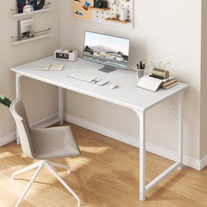Computer Desk, 48 Inch Office Desk, Gaming Desk with Storage, Writing Desk Work Desk for Home Office, Study, Modern Simple Desk, Large Legroom, Metal Frame, White