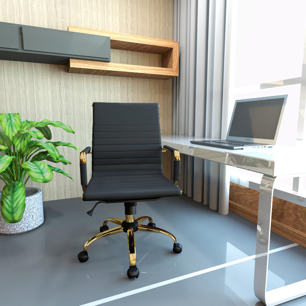 Qty 6 Modern Ergonomic Executive Office Chair, High-Back Leather Conference Desk Chair with Adjustable Height, Tilt Control, 360° Swivel & Gold Frame for Home Office