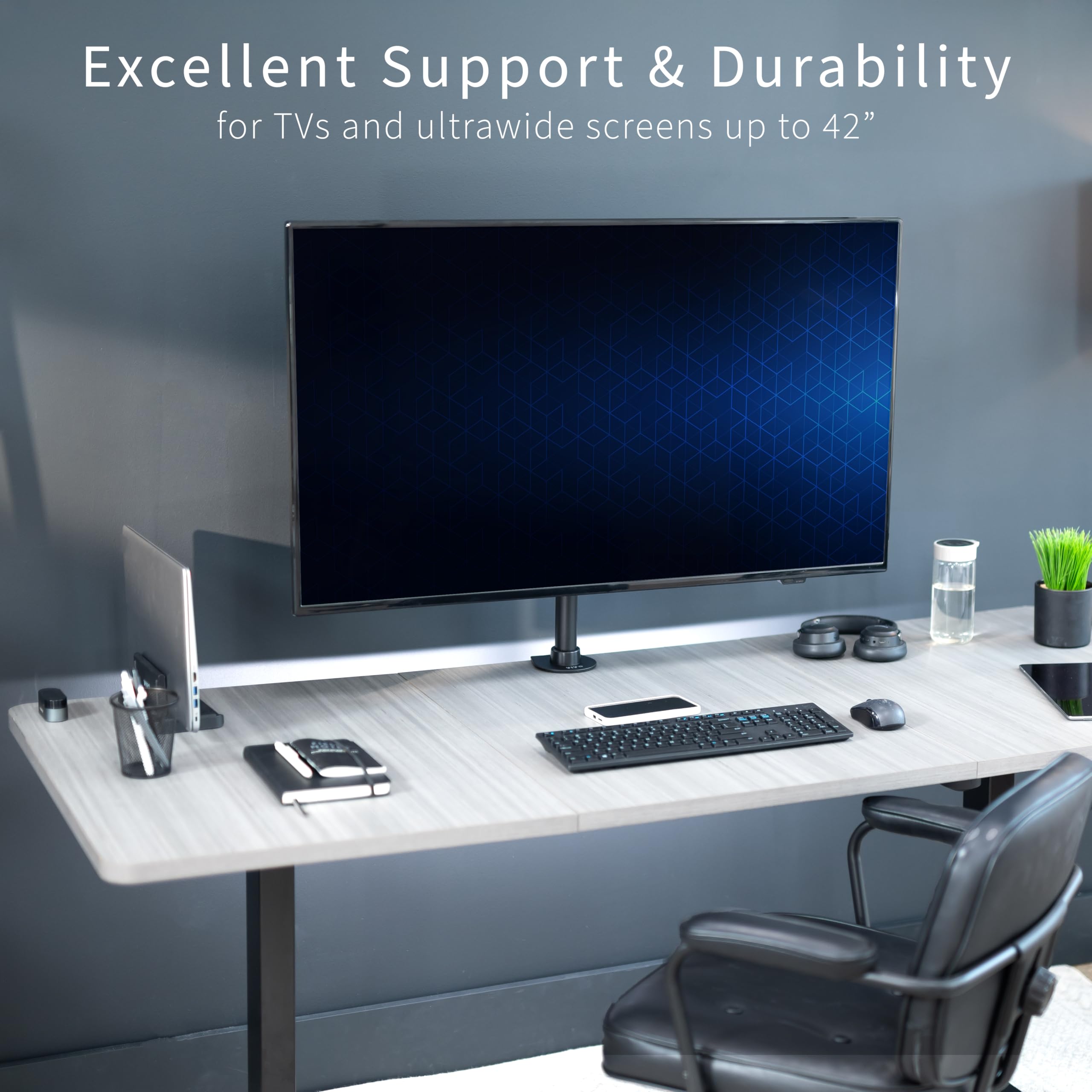 Ultra Wide Screen TV and Monitor Desk Mount, Adjustable Height and Tilt Stand for Screens up to 42 inches, Black, STAND-V101C